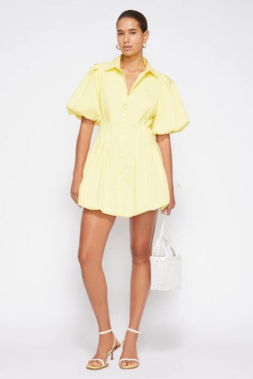 Jonathan Simkhai-CLEO COTTON POPLIN BALLOON PINTUCK MINI DRESS-LIMONCELLO-乔纳森·希姆凯-女装-黄绿色 商品图1