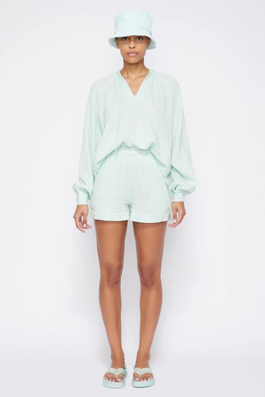 Jonathan Simkhai-Anneka Organic Cotton Gauze Relaxed Tie Front Blouse-Seafoam-乔纳森·希姆凯-女装-海泡蓝 商品图1