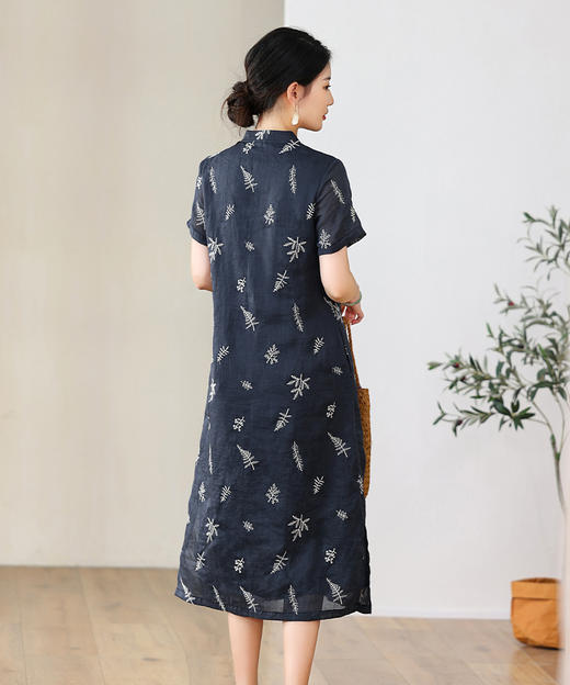 苎麻刺绣，改良旗袍裙YM-C022 商品图3