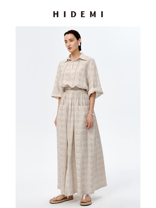 HIDEMI 格纹浮雕色织艺术亚麻套装 衬衫/口袋半裙 商品图11