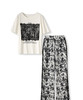 运动休闲，通勤蕾丝拼接短袖+黑白印花缎面休闲裤两件套WLZD-2305209 商品缩略图4