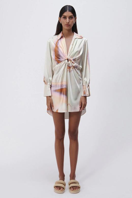 Jonathan Simkhai - ROMA MARBLE SATIN DRAPED FRONT MINI DRESS - SEAFOAM MARBLE-乔纳森·希姆凯-女装-海泡印花 商品图6