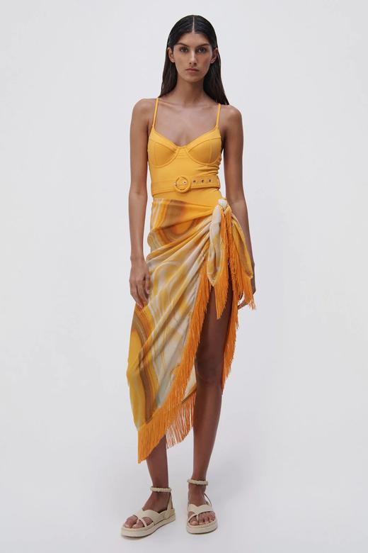 Jonathan Simkhai-Eloise Marble Printed Cover-Ups Sarong Mini Skirt-Zinnia Marble-乔纳森·希姆凯-女装-橙印花 商品图3