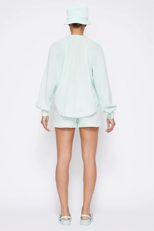 Jonathan Simkhai-Anneka Organic Cotton Gauze Relaxed Tie Front Blouse-Seafoam-乔纳森·希姆凯-女装-海泡蓝 商品图4