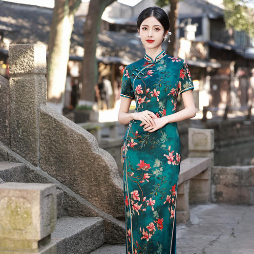 KY-83601春季新款立领短袖八扣气质长旗袍改良民族风日常走秀裙 商品图3