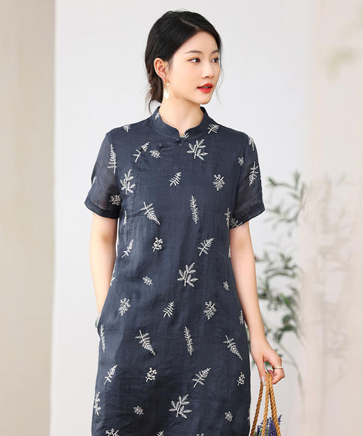 苎麻刺绣，改良旗袍裙YM-C022 商品图1