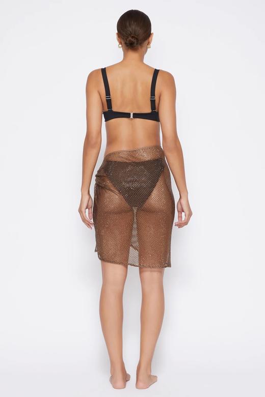Jonathan Simkhai-Doris Crystal Mesh Cover-Ups Sarong Mini Skirt-Caraway-乔纳森·希姆凯-女装-棕色 商品图5