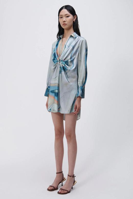 Jonathan Simkhai-ROMA MARBLE SATIN DRAPED FRONT MINI DRESS-LAGUNA MARBLE PRINT-乔纳森·希姆凯-女装-蓝印花 商品图2