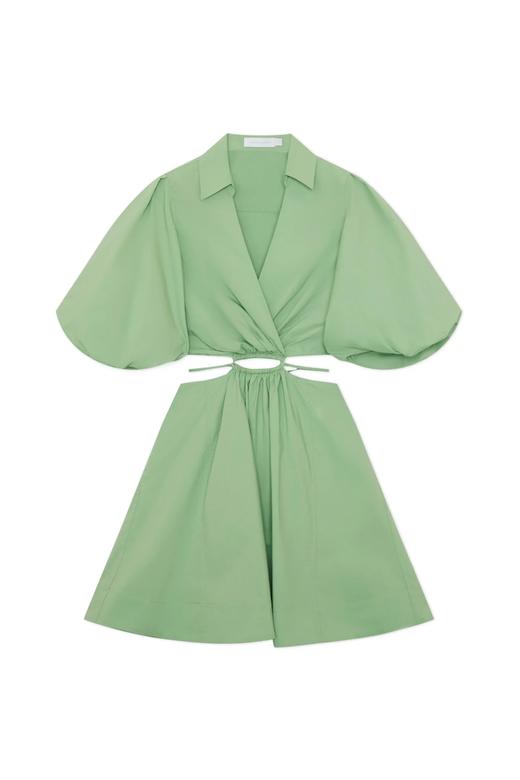 Jonathan Simkhai-AULORA COTTON POPLIN BALLOON SLEEVE MINI DRESS-SPRING GREEN-乔纳森·希姆凯-女装连衣裙-绿色 商品图0