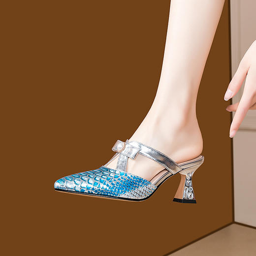 夏季新款，包头半拖鞋女夏外穿时尚高跟真皮凉拖鞋PLGZ-D108-2 商品图7