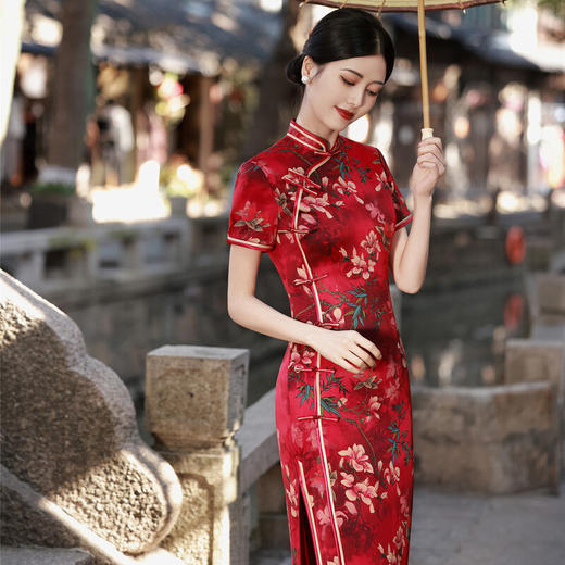 KY-83601春季新款立领短袖八扣气质长旗袍改良民族风日常走秀裙 商品图2