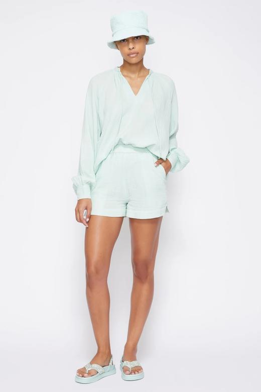Jonathan Simkhai-Anneka Organic Cotton Gauze Relaxed Tie Front Blouse-Seafoam-乔纳森·希姆凯-女装-海泡蓝 商品图3