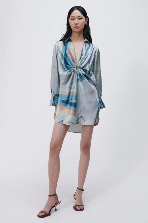 Jonathan Simkhai-ROMA MARBLE SATIN DRAPED FRONT MINI DRESS-LAGUNA MARBLE PRINT-乔纳森·希姆凯-女装-蓝印花 商品图5