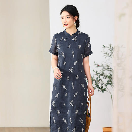 苎麻刺绣，改良旗袍裙YM-C022 商品图0
