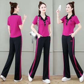 夏季新款，时尚显瘦运动休闲套装女韩系V领短袖T恤阔腿裤两件套ZYR-8303