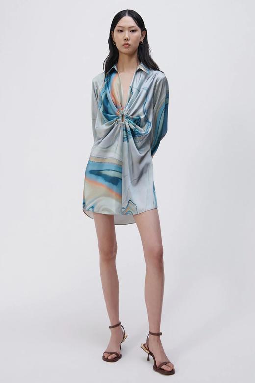 Jonathan Simkhai-ROMA MARBLE SATIN DRAPED FRONT MINI DRESS-LAGUNA MARBLE PRINT-乔纳森·希姆凯-女装-蓝印花 商品图3