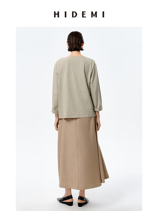 HIDEMI 海军条纹一字领长袖T恤 抹茶绿底/白底 商品图9