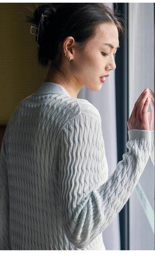 2楼名邦白色/浅蓝肌理纹针织开衫 商品图2