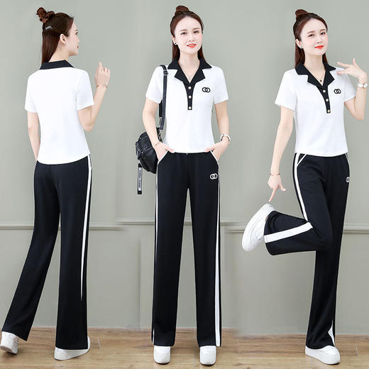 夏季新款，时尚显瘦运动休闲套装女韩系V领短袖T恤阔腿裤两件套ZYR-8303 商品图1