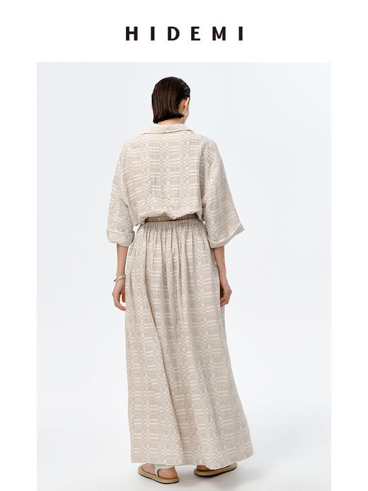 HIDEMI 格纹浮雕色织艺术亚麻套装 衬衫/口袋半裙 商品图6
