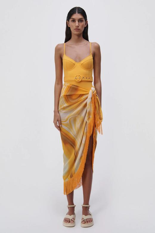 Jonathan Simkhai-Eloise Marble Printed Cover-Ups Sarong Mini Skirt-Zinnia Marble-乔纳森·希姆凯-女装-橙印花 商品图1