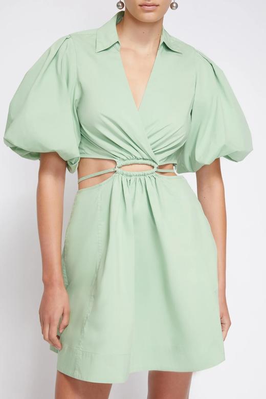 Jonathan Simkhai-AULORA COTTON POPLIN BALLOON SLEEVE MINI DRESS-SPRING GREEN-乔纳森·希姆凯-女装连衣裙-绿色 商品图1