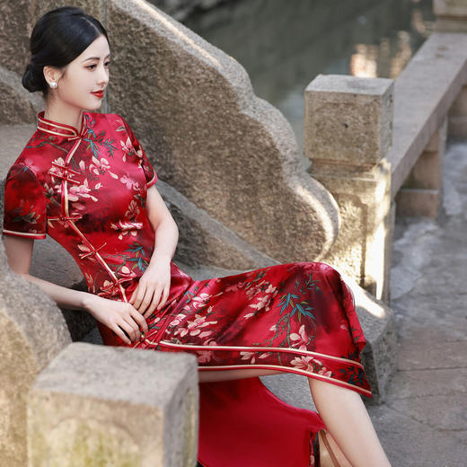 KY-83601春季新款立领短袖八扣气质长旗袍改良民族风日常走秀裙 商品图5