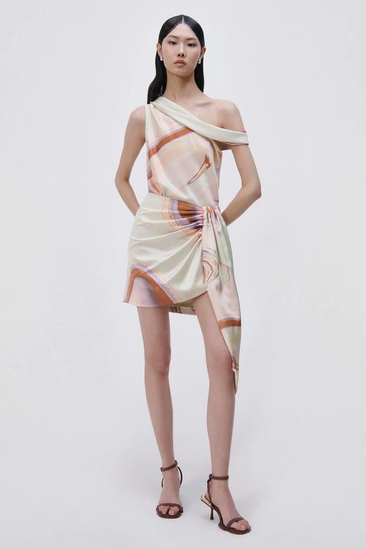 Jonathan Simkhai-Mae Marble Printed Satin Draped Mini Skirt-Seafoam Marble-乔纳森·希姆凯-女装-海泡印花 商品图3