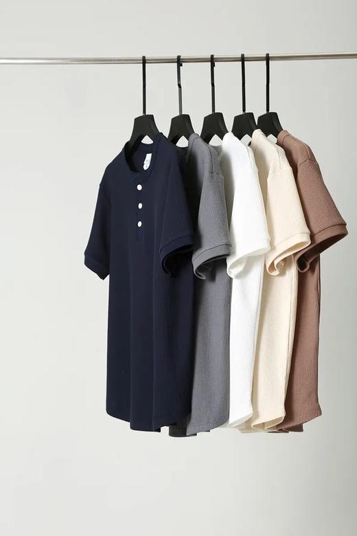 260G重磅华夫格 潮流亨利领短袖T恤 商品图0