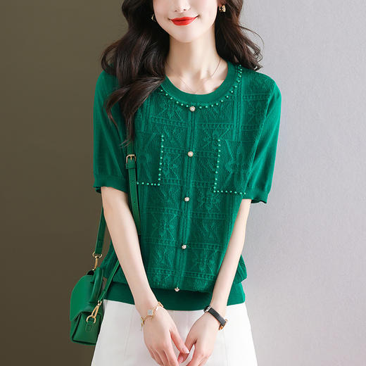 冰丝针织衫，薄款钉珠上衣中年妈妈夏装洋气宽松小衫CC-38-607 商品图6