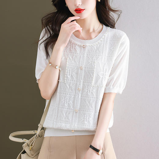 冰丝针织衫，薄款钉珠上衣中年妈妈夏装洋气宽松小衫CC-38-607 商品图7