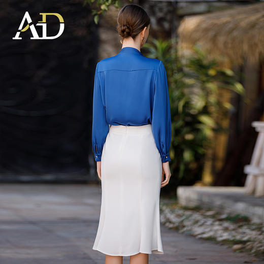 AD高级感缎面衬衣女2023春季御姐范时尚两件套白色性感包臀鱼尾裙 商品图4