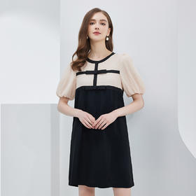 RF8E7斯尔丽瑟俪2023春夏新款撞色拼接高腰节显腿长显瘦减龄女连衣裙