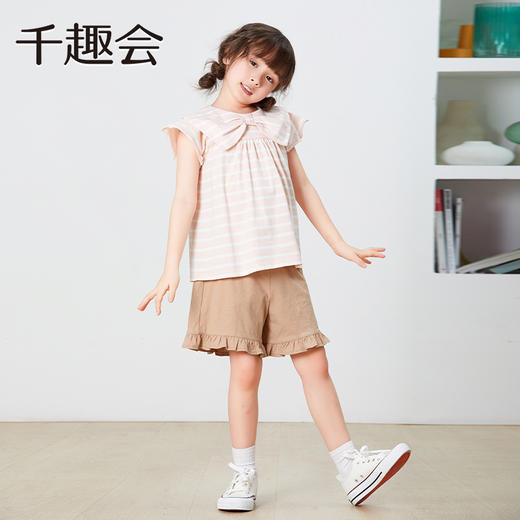 【短裤】千趣会童装夏婴幼儿女童轻薄汗布荷叶边装饰全棉中裤短裤裤子1224844 商品图2