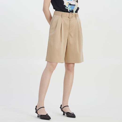谜底2023夏季新款宽松休闲短裤时尚西裤五分裤配腰带女232MK0507 商品图1