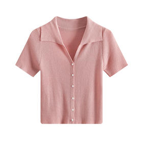 翻领针织开衫，春季新款小衫polo领气质慵懒时尚小众上衣SR-16446