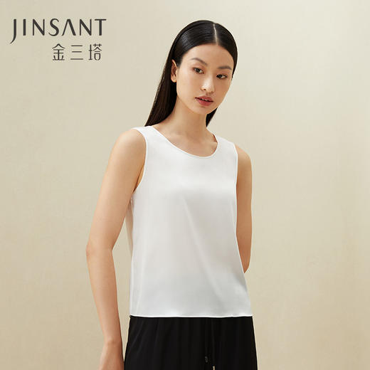 【不易皱真丝】金三塔桑蚕丝弹力缎女搭配纯色背心舒适丝滑上衣小衫  YSFDB704 商品图0