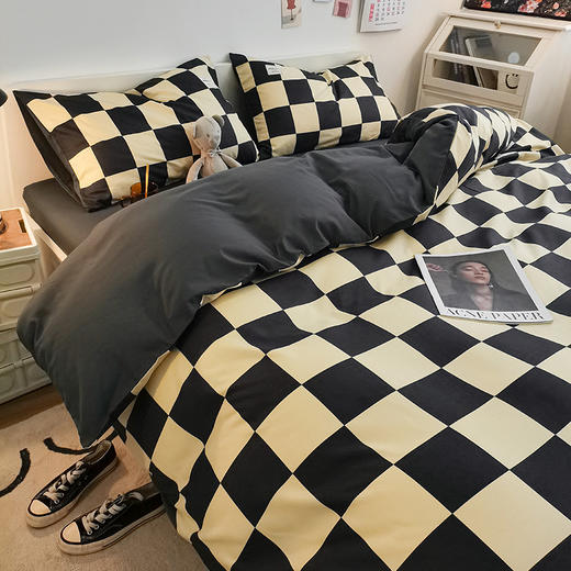 【床上用品】简约格子水洗棉床上四件套无印风学生宿舍床单被套 商品图0