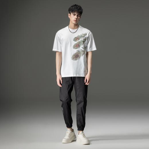 PINLI品立夏季新款男士纯棉烫钻T恤休闲短袖体恤BG231111068 商品图1