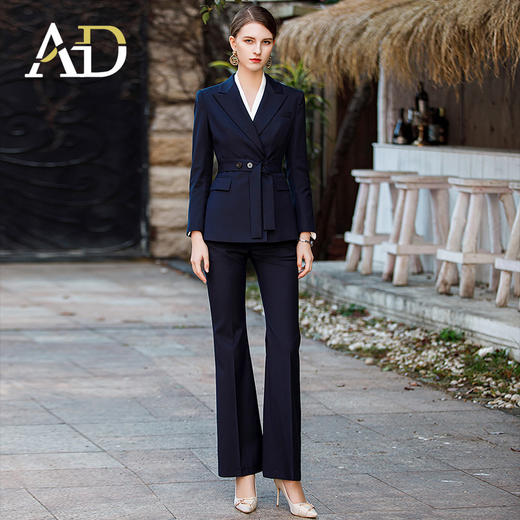 AD高级感女总裁西装套装气质藏青色工装商务律师职业装西服套裤 商品图0