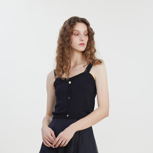 谜底2023夏新款针织衫背心女时尚百搭纯色吊带短款上衣232MZ0877 商品图1