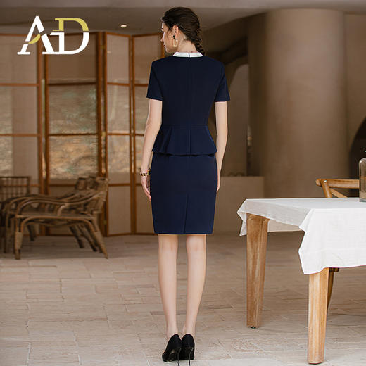 AD气质藏青色短袖职业连衣裙高端售楼部工装女酒店前台接待工作服 商品图4