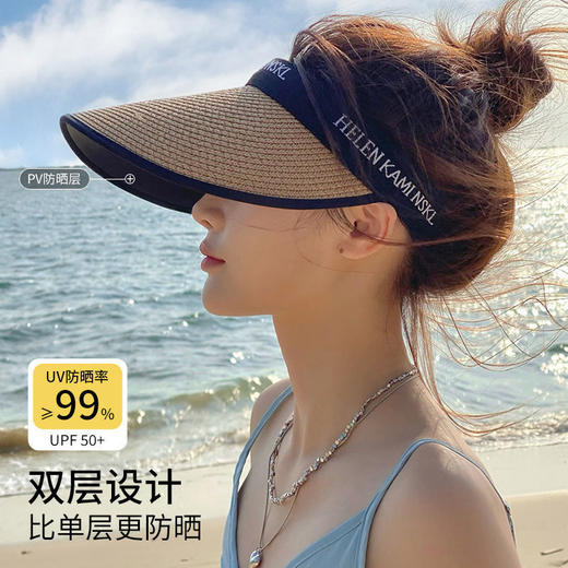 【轻盈防晒】小香黑胶uv防晒空顶帽  拉菲草编 加大帽檐  升级内里黑胶uv 全脸防晒 商品图0