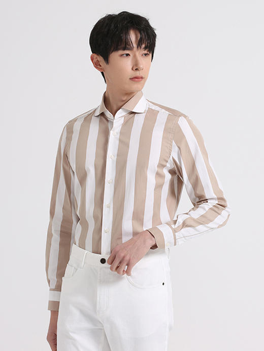 callisto玛奇棕白条纹全棉法式领衬衫 SSSTL075Y 商品图1