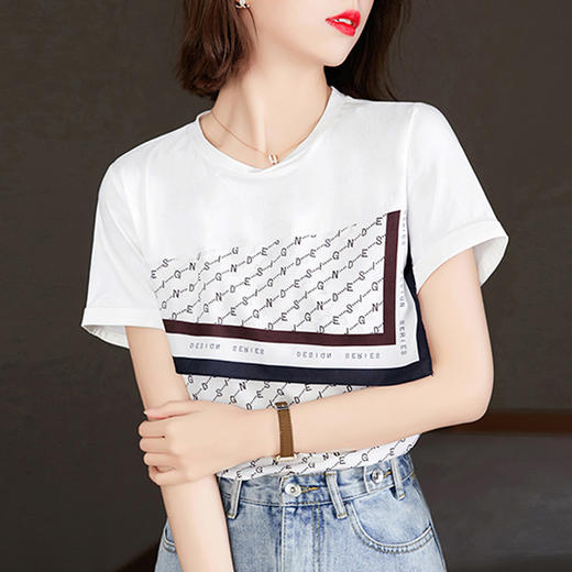 棉质撞色套头圆领字母印花短袖T恤S92327022 商品图5