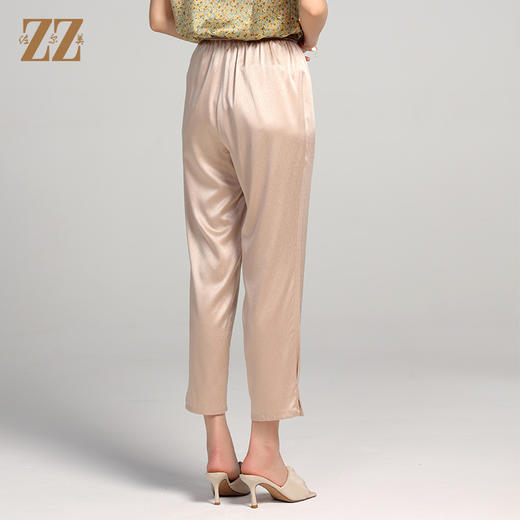 佐尔美夏季新款 气质桑蚕丝真丝香槟金长裤女E22KS15 商品图4