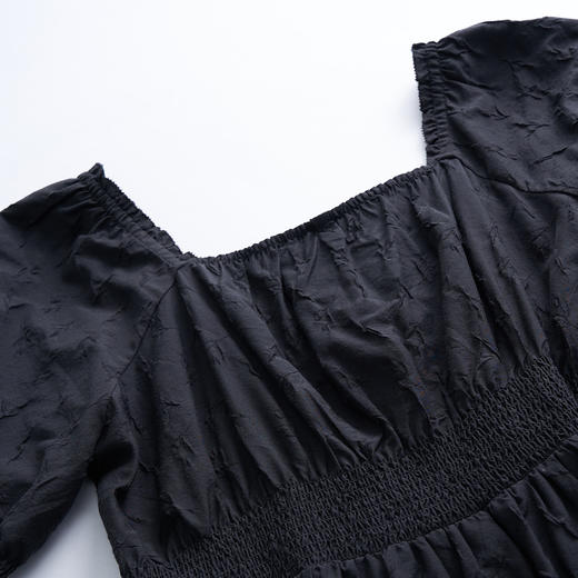 谜底2023夏新款方领泡泡袖连衣裙短袖暗纹提花收腰长裙232ML0559 商品图3