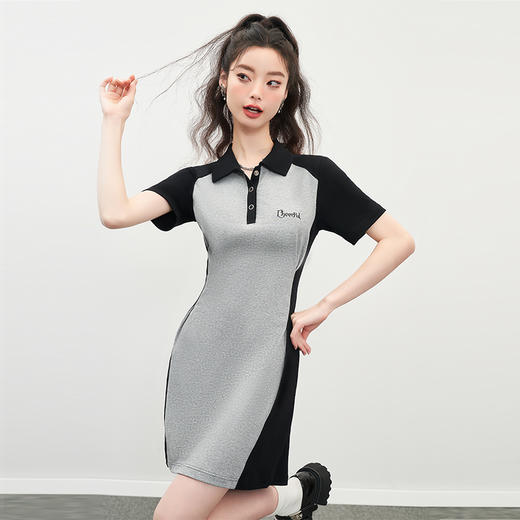 西遇学院风连衣裙女夏季新款POLO领收腰显瘦气质修身短裙10930660 商品图0