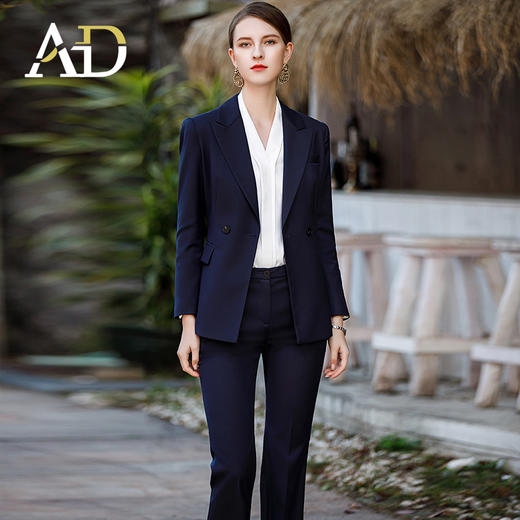 AD高级感女总裁西装套装气质藏青色工装商务律师职业装西服套裤 商品图2