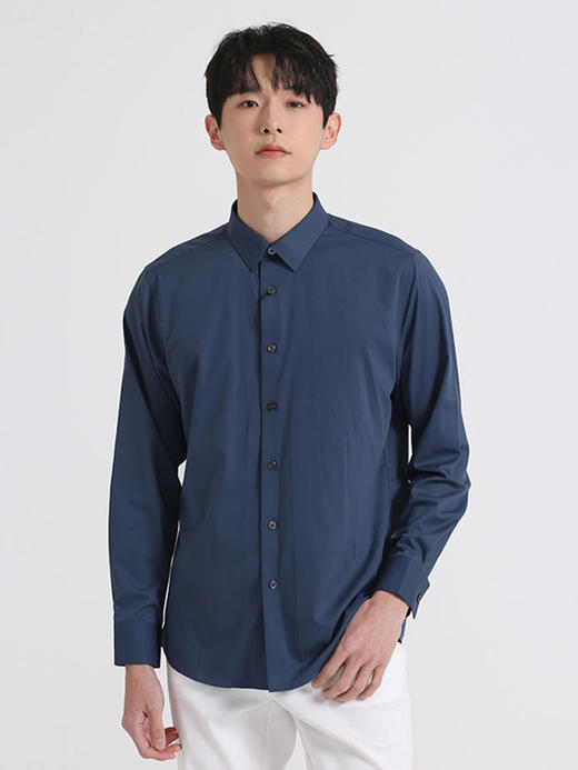 callisto深蓝桑蚕丝混纺意式领衬衫 SSSTL081T 商品图0